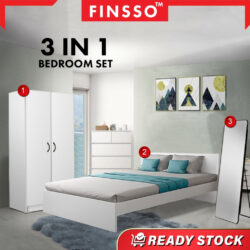 Bedroom Set- Bed Frame + Wardrobe + Standing Mirror/3 in 1 bedroom set / Katil Queen - Image 3