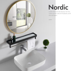 Nordic simple bathroom mirror fashionable bathroom round mirror wall hanging no punching bathroom mirror round - Image 3