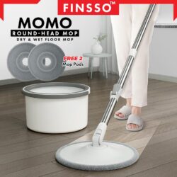 Momo Spin Mop Flat Mop Round Head Floor Clean Water Separated Mop Quick Dry Microfiber Cloth Mop Lantai Mop