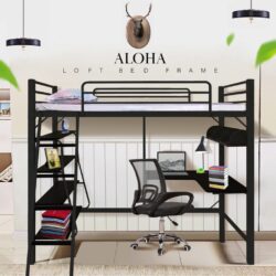 Aurora Loft Single Metal Bed Frame with Study Table & Book Shelves - Image 3
