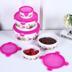 Carna 5 PCS Set Flower Printing Bowls Set Food Container With Lids/refrigerator storage box food preservation - Image 3