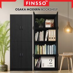 Osaka Modern Large Bookshelf / Book Cabinet with 4 Door File Rack / File Cabinet Shelves/ Rak Buku - Image 3
