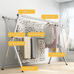 Foldable Mobility Stainless Steel hanging rack / Clothing Drying Rack /Rak Baju Laundry Rack - Image 6