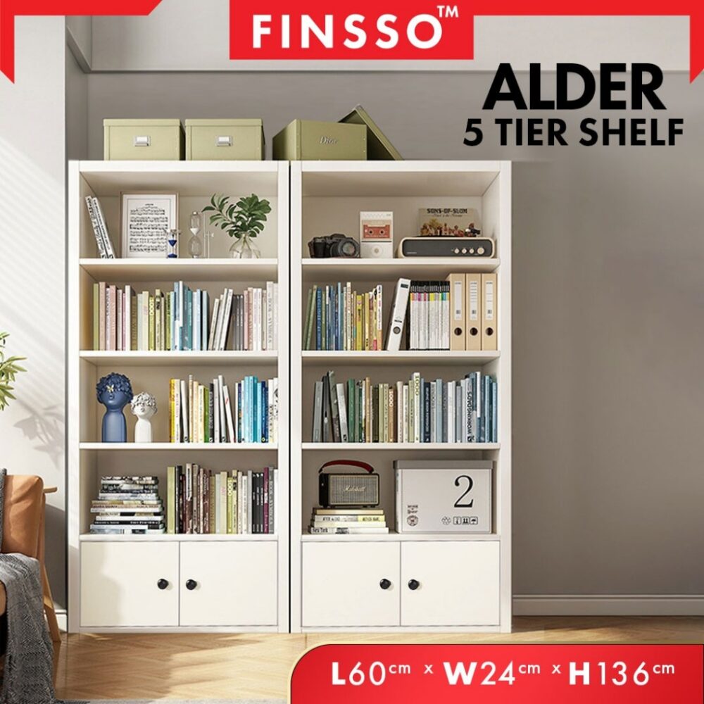 Alder 5 Tier Multipurpose Bookshelf Cabinet Organiser Storage Wooden Bookshelf/ Rak Buku