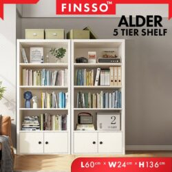 Alder 5 Tier Multipurpose Bookshelf Cabinet Organiser Storage Wooden Bookshelf/ Rak Buku