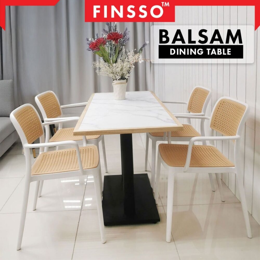 Balsam solid wood marble texture restaurant dining Table set 120 X 60 CM / meja makan 4 kerusi - Image 7