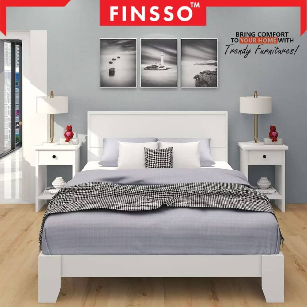 [New Arrival✅] Finsso: Basra Queen Bed Frame with Headboard | Katil Queen | Queen Size | Bedframe