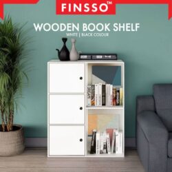 [New ✅] Finsso: 5 Tier Wooden Bookshelf with 3 Doors/ Almari Buku Budak/ Rak Buku Bertutup/ Rak Dapur/ Storage Cabinet
