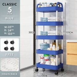 MORA 3 /4/5 Tier Multifunction Storage Trolley Rack Office Shelves/Shelving Toys / Troli Baby / Rak Dapur/ Troli - Image 8