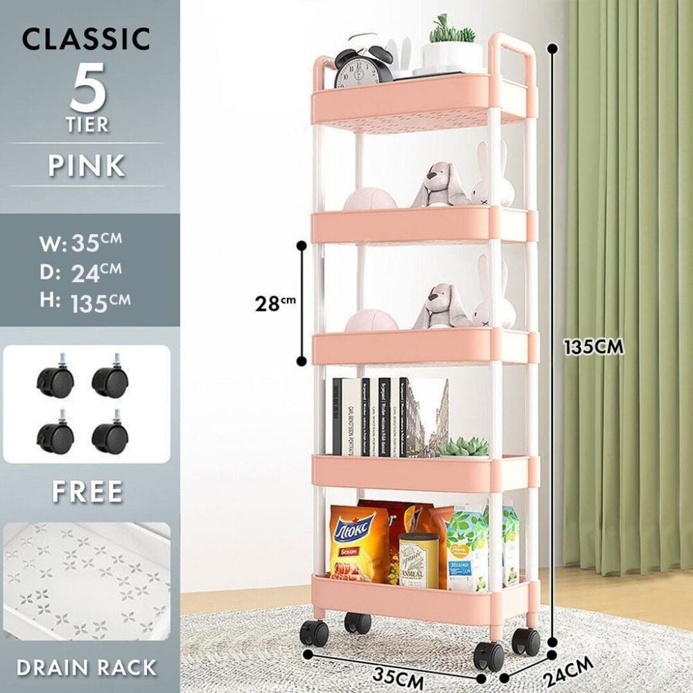 MORA 3 /4/5 Tier Multifunction Storage Trolley Rack Office Shelves/Shelving Toys / Troli Baby / Rak Dapur/ Troli - Image 9