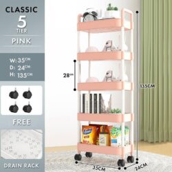 MORA 3 /4/5 Tier Multifunction Storage Trolley Rack Office Shelves/Shelving Toys / Troli Baby / Rak Dapur/ Troli - Image 9