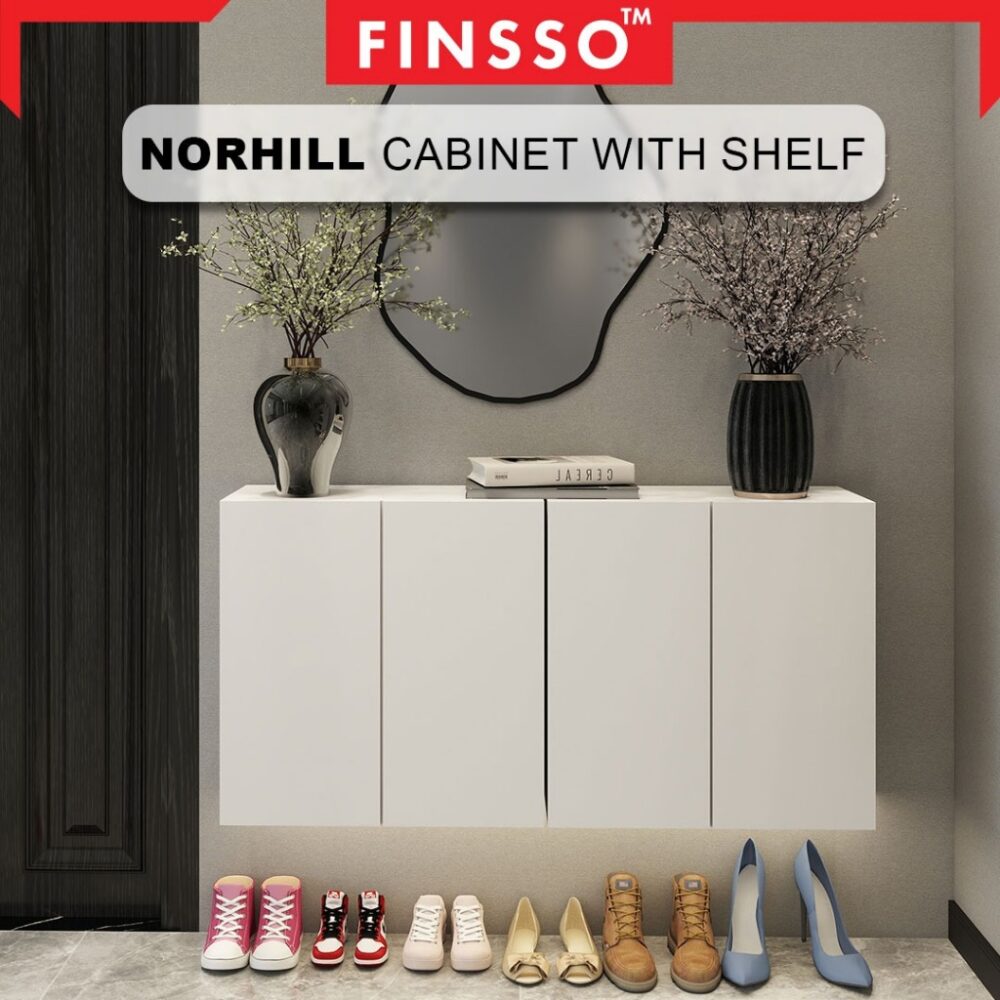 [NEW ✅] Finsso: Norhill Wall Shoe Cabinet with Shelf/ Wooden Shoe Organizer/ shoe rack storage/ kabinet rak kasut