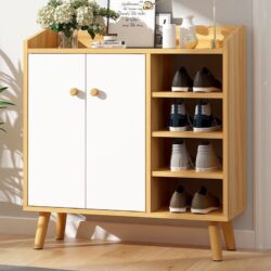 AVA 4 Layer Wooden Shoe Rack with door / Rak Kasut / Space Saving Rack / Almari Kasut - Image 2