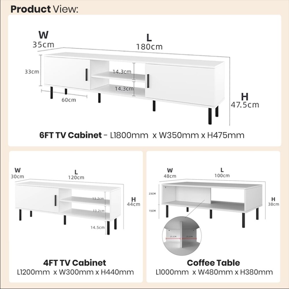 SNOW SERIES Adjustable Height TV Cabinet with Storage / Kabinet TV/ Meja TV / Rak TV/ 3.5 FT Coffee Table - Image 9