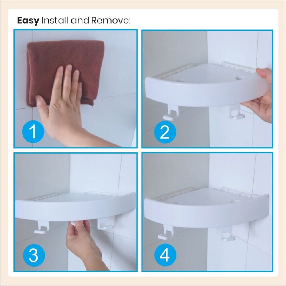 Bathroom Corner Shelf Rack Triangle Grip Storage Wall Mount Holder - Image 3