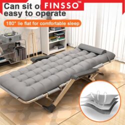 Foldable Lazy Chair Adjustable Lounge Reclining Bed for Office Balcony Garden Beach Camping with Cotton Pad - Image 3