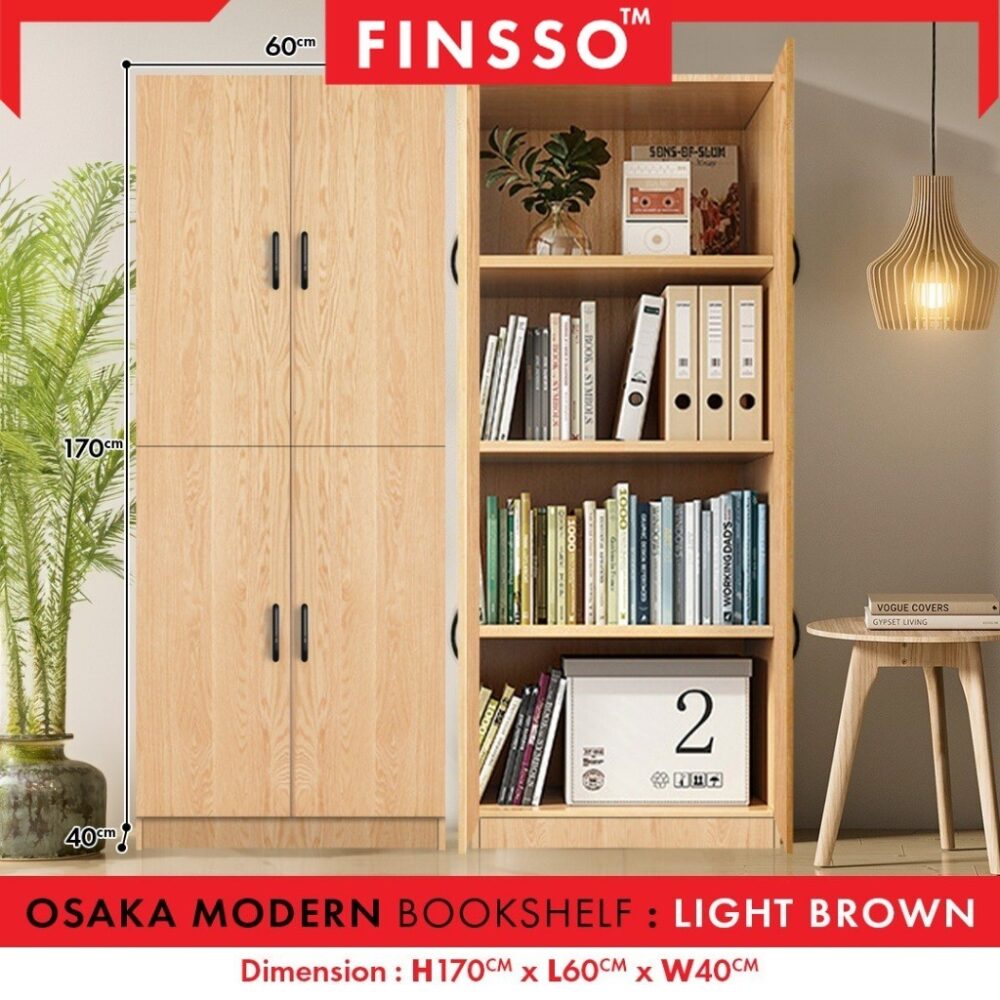 Osaka Modern Large Bookshelf / Book Cabinet with 4 Door File Rack / File Cabinet Shelves/ Rak Buku - Image 7