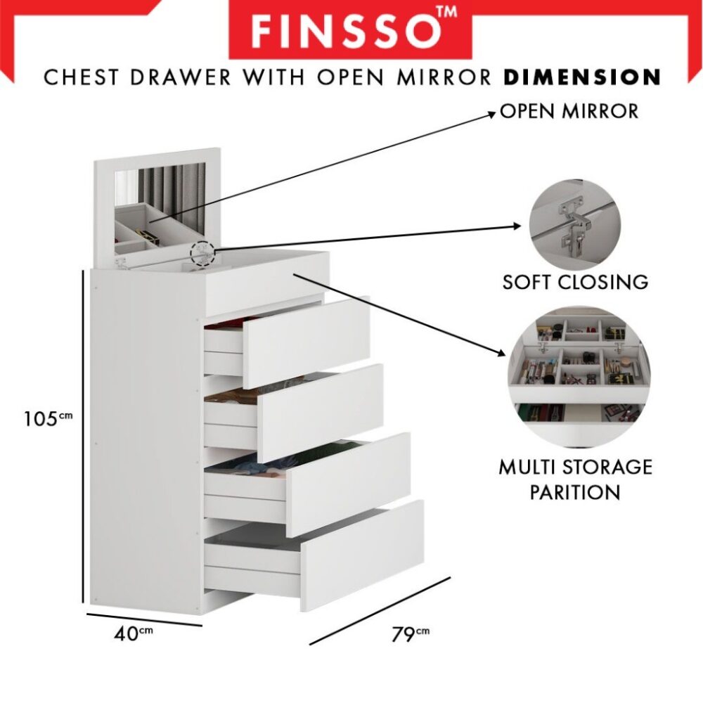 [NEW ✅] Finsso: 4 Layers Chest Drawer/ Cabinet Big Size/ Glass Top Display/ Open Mirror/ Makeup Organizer Cabinet - Image 7
