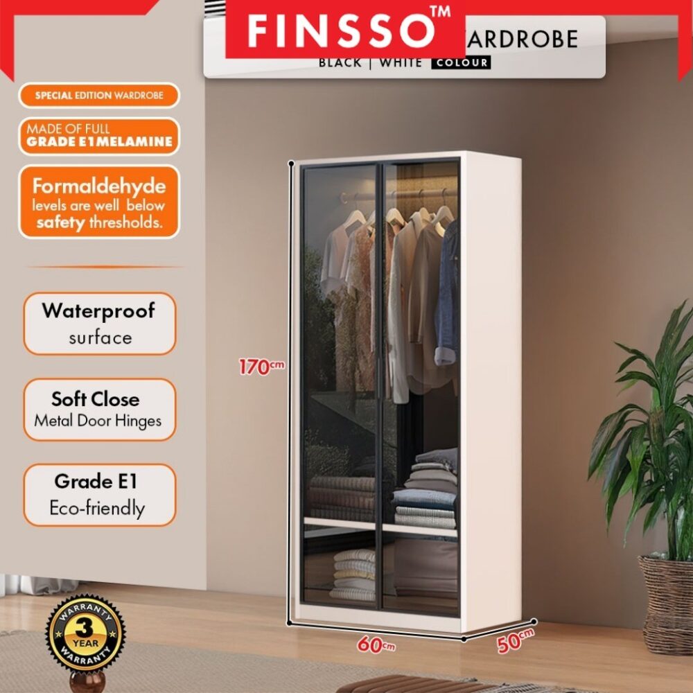 E1 Grade Big Size ALMO Aluminium Glass Wardrobe /almari baju with E1 Board (customize available)