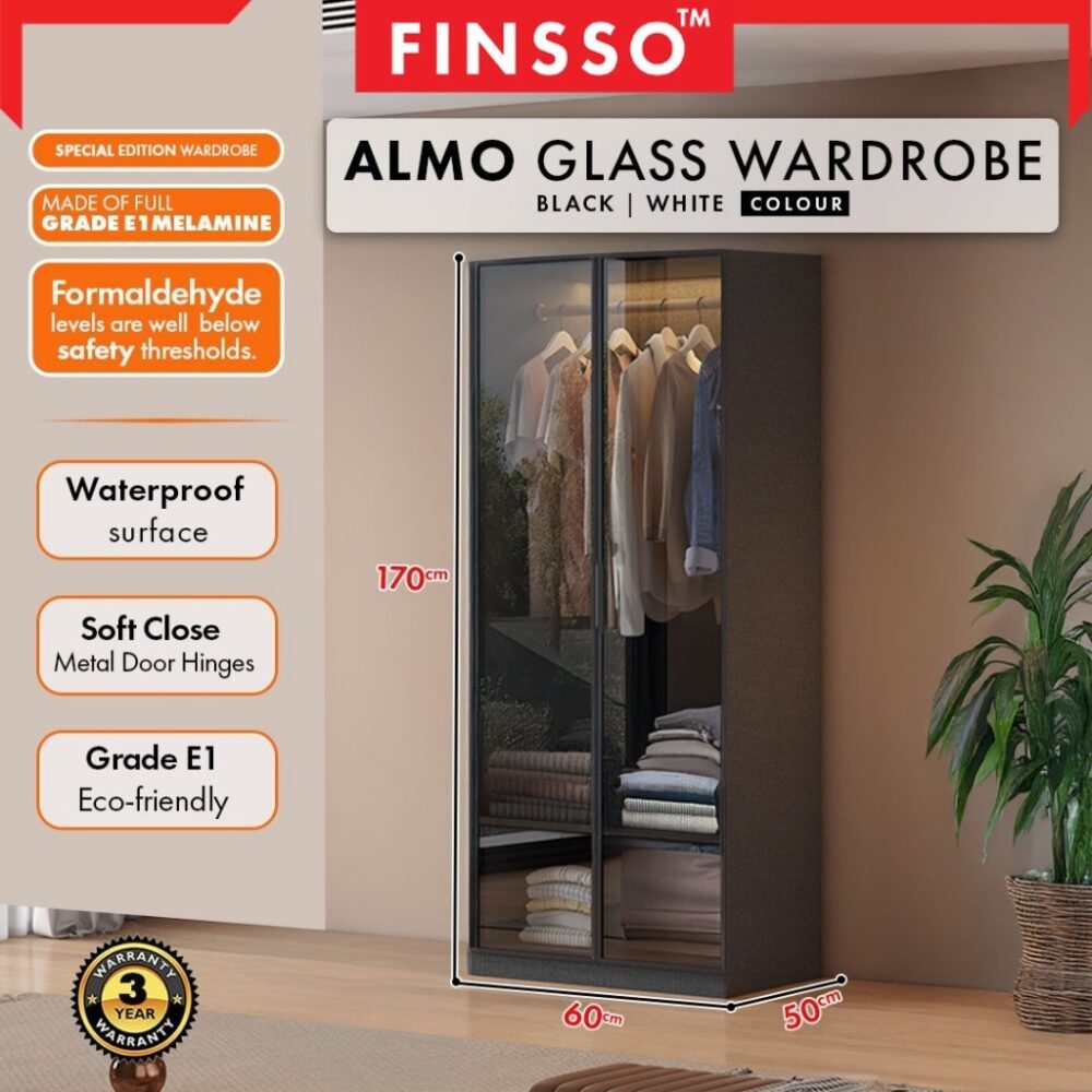 E1 Grade Big Size ALMO Aluminium Glass Wardrobe /almari baju with E1 Board (customize available) - Image 7