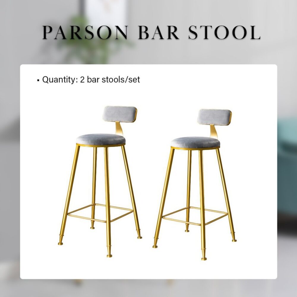 Parsons Marble Texture Wooden Bar Table with Gold Metal Frame + 2 Bar Stools - Image 2