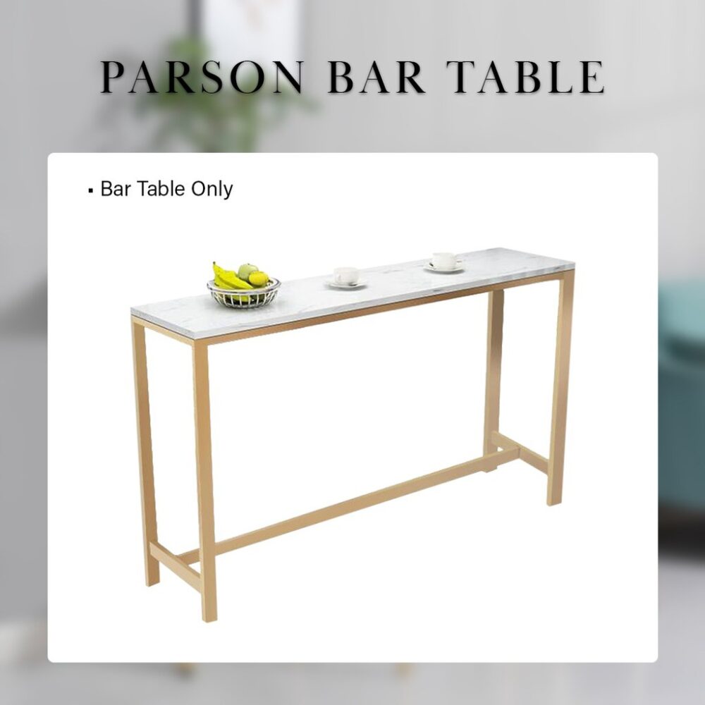 Parsons Marble Texture Wooden Bar Table with Gold Metal Frame + 2 Bar Stools - Image 2