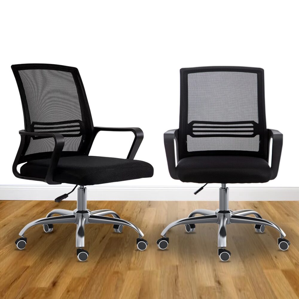 Swanky Breathable Mesh Mid-back Swivel Office Chair - Black Saddle - Image 2