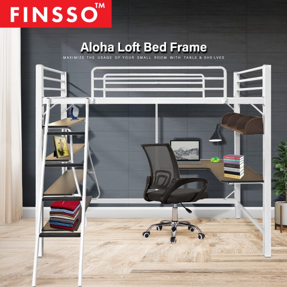 Aurora Loft Single Metal Bed Frame with Study Table & Book Shelves - Image 2