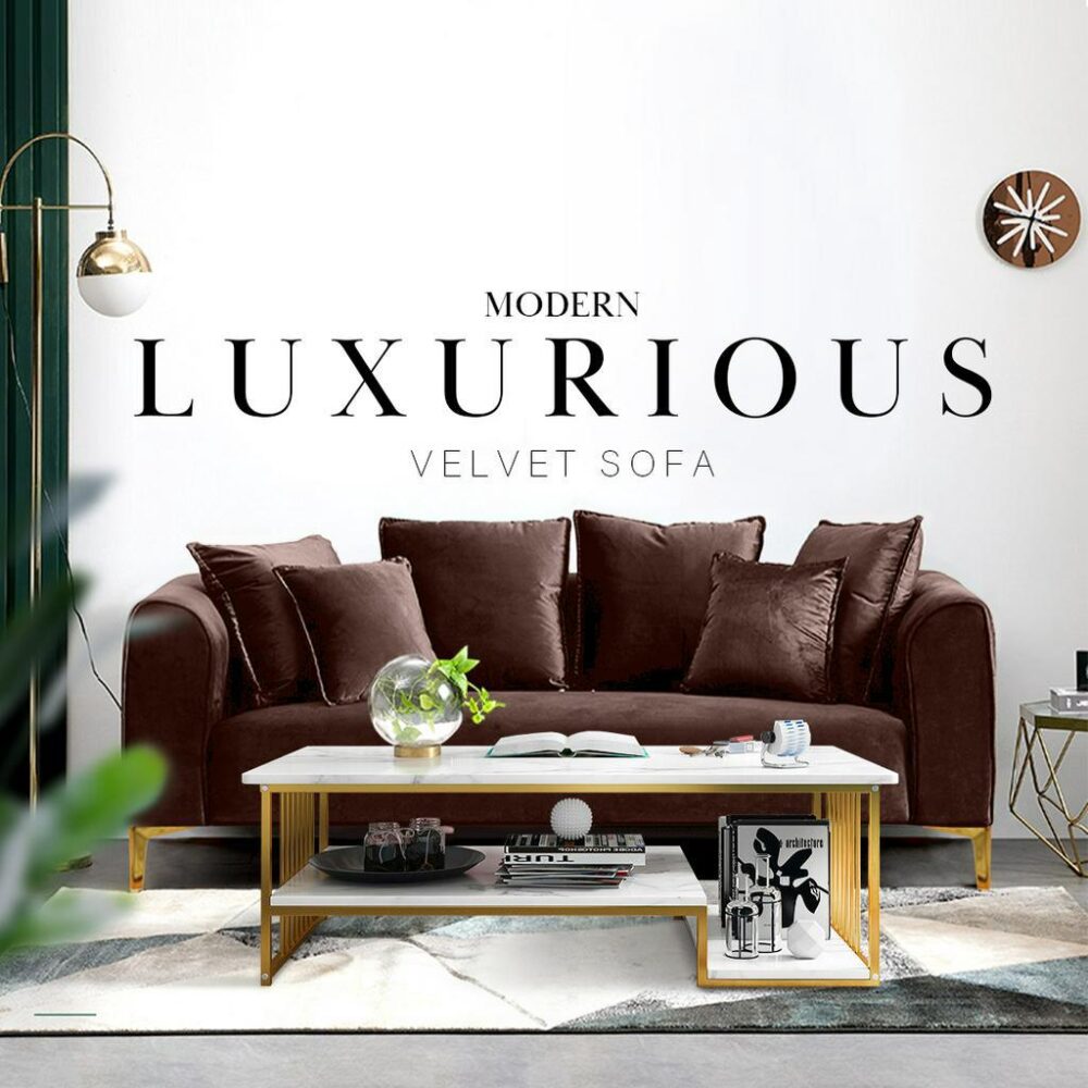 Heyden Velvet Fabric Post Modern Chesterfield Luxury Sofa Set - Image 2