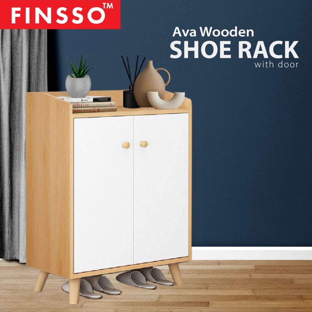 AVA 4 Layer Wooden Shoe Rack with door / Rak Kasut / Space Saving Rack / Almari Kasut - Image 2