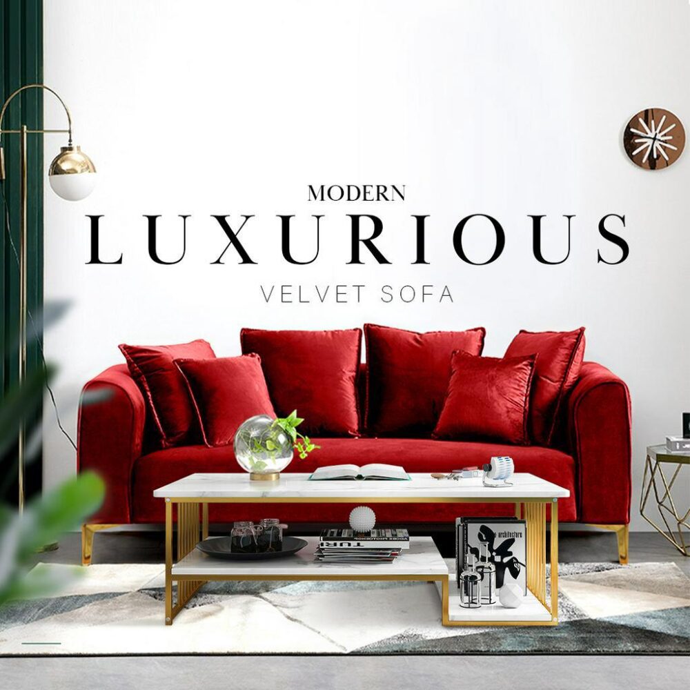 Heyden Velvet Fabric Post Modern Chesterfield Luxury Sofa Set - Image 2