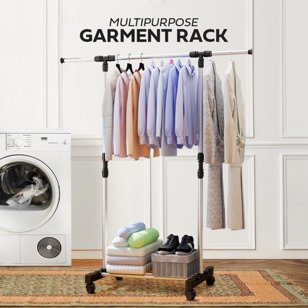 Garment Rack Cloth Hanger And Organizer Wheel Single Pole Hanger Cloth Laundry Dryer Rack - Image 2