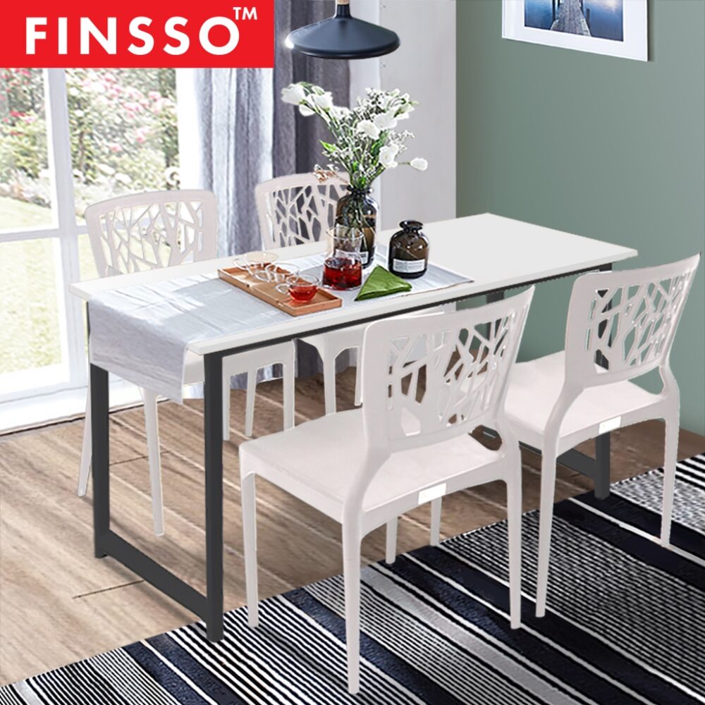 120x60 Contemporary Dining Table Black Steel with 4 White 3V HIVE Dining Chair - Image 2