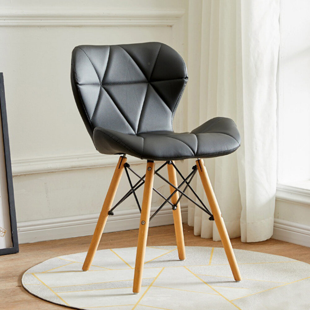 DUXE CHAIR WITH LEATHER CUSHION SEAT & SOLID WOOD LEG MODERN STYLE - Image 2