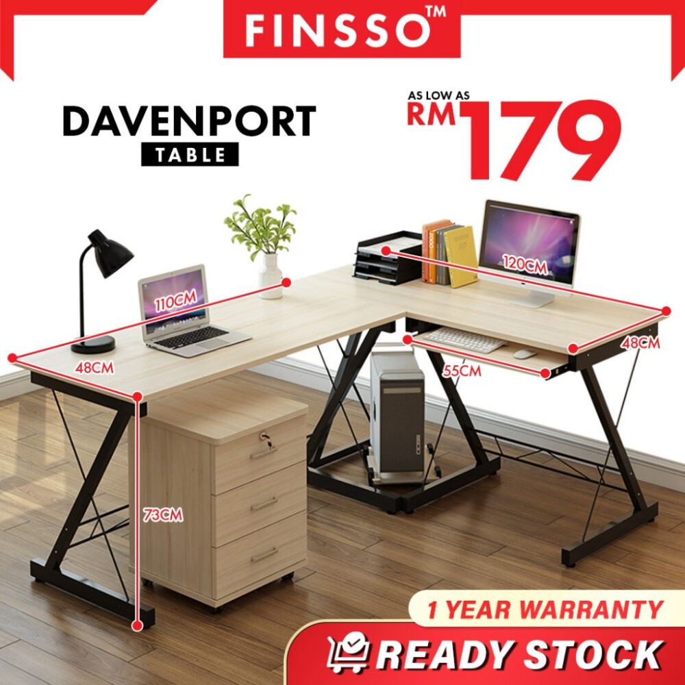 DAVENPORT Classic Workspace L Shape Table with Keyboard Tray - Image 2