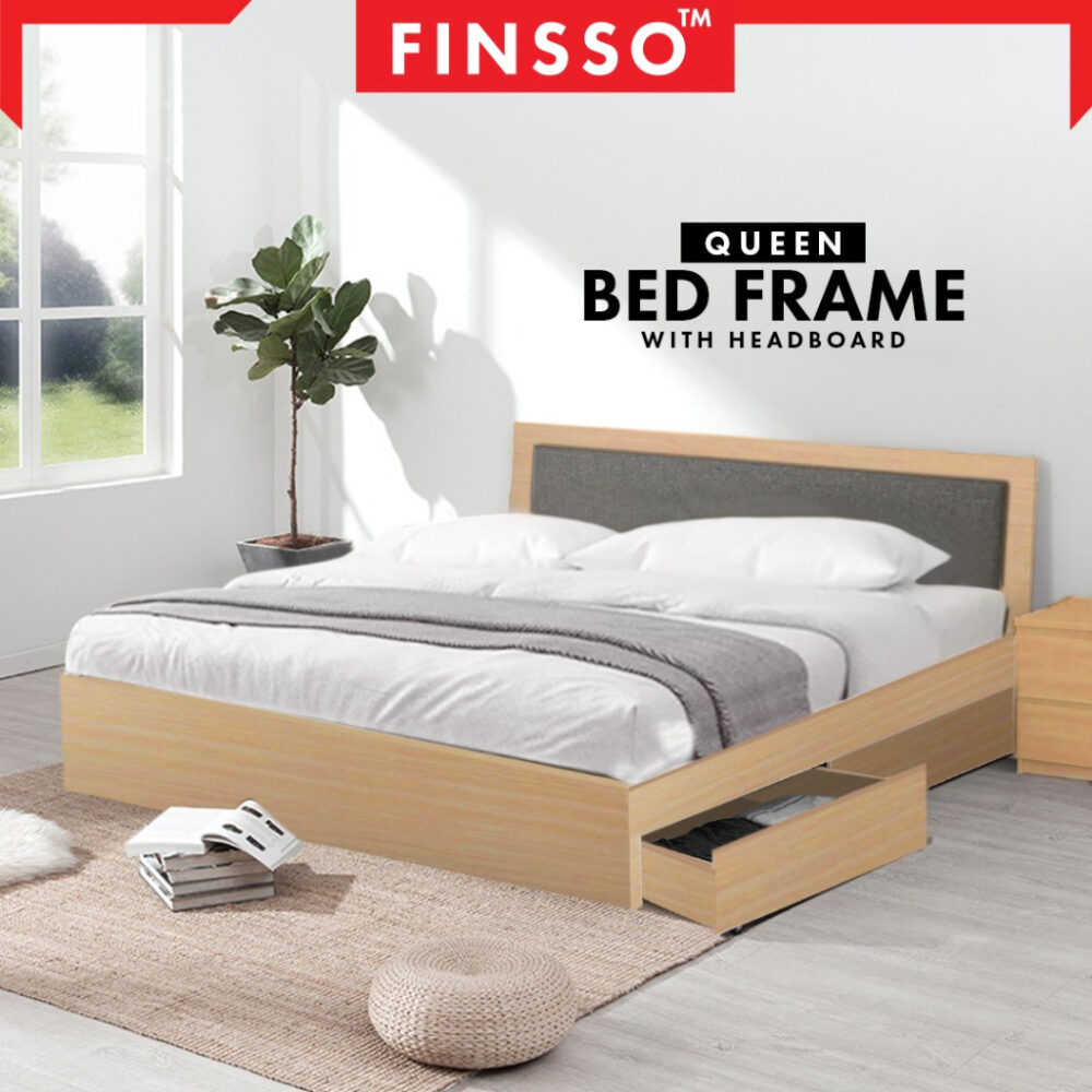 Wooden Queen Bed Frame With 2 Drawers with Sponge/ katil Queen /Headboard 2 drawers with Sponge/LIGHT BROWN - Image 2