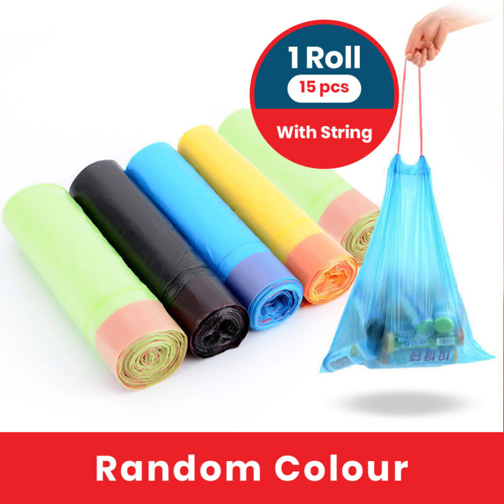 Portable Thickened Garbage Bag with Drawstring Kitchen Plastic Bag with Rope Leakage Proof Random Color - Image 2