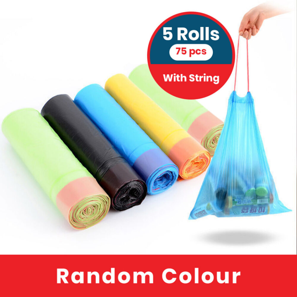 Portable Thickened Garbage Bag with Drawstring Kitchen Plastic Bag with Rope Leakage Proof Random Color - Image 2