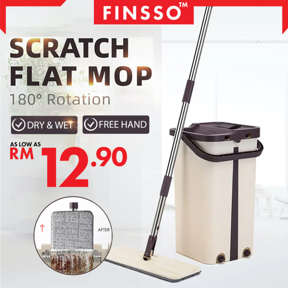 2in1 Scratch Mop with Bucket and Mop Pads Spin Mop - Self-Wash and Squeeze Dry Flat Mop/ Mop Lantai - Image 2