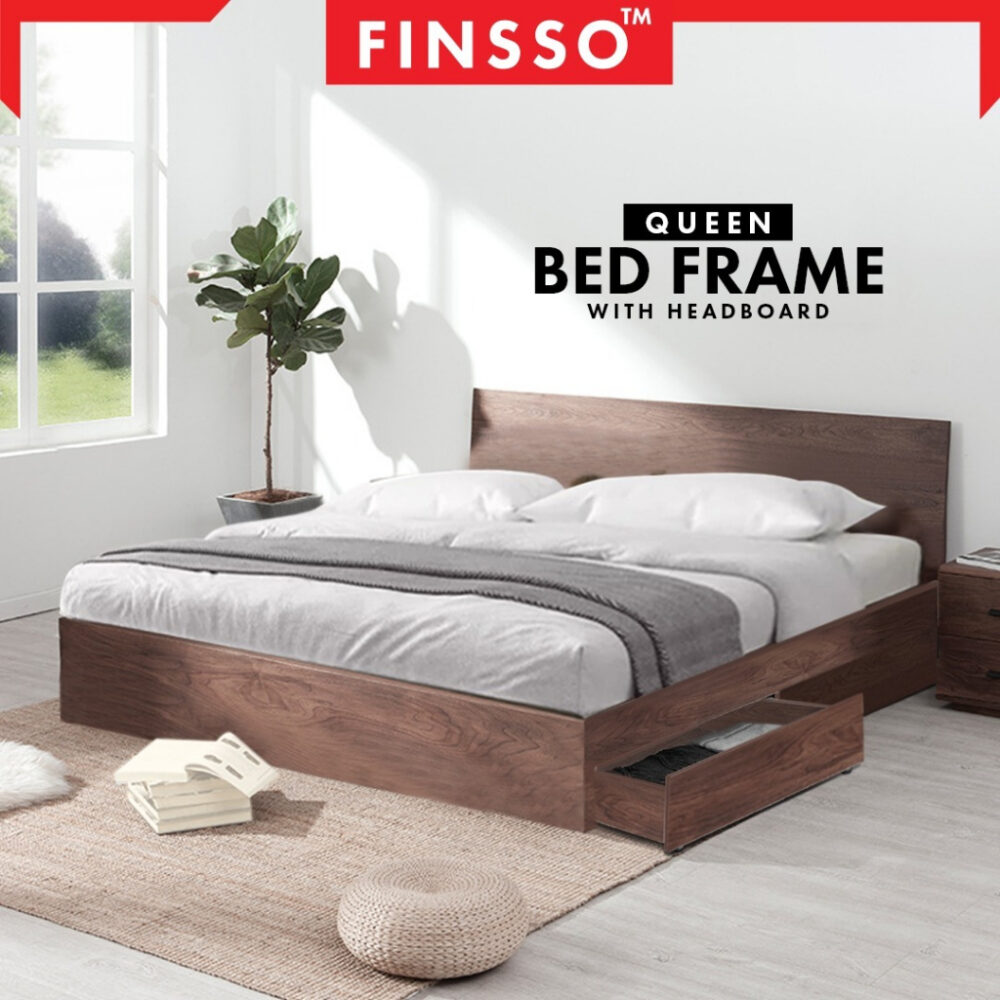 Wooden Queen Bed Frame With 2 Drawers with Sponge/ katil Queen with sponge headboard / Katil kualiti - Image 2