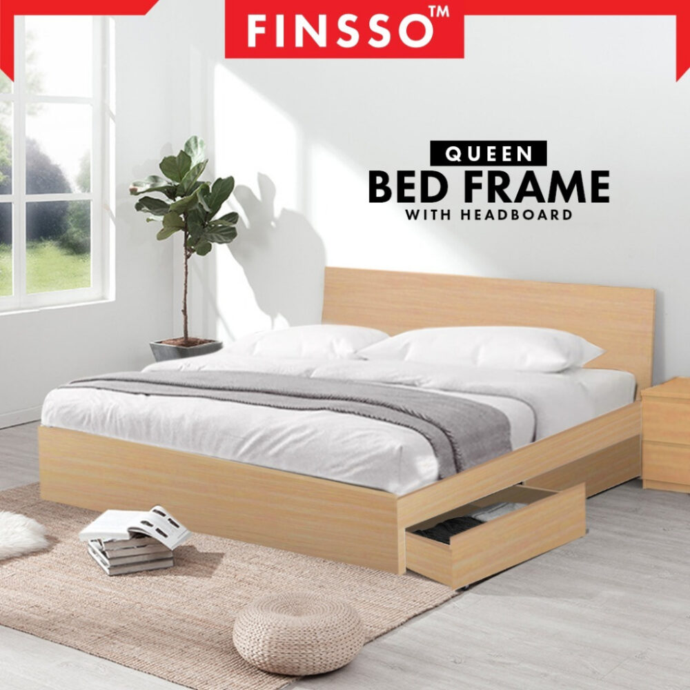 Wooden Queen Bed Frame With 2 Drawers with Sponge/ katil Queen /Headboard 2 drawers with Sponge/LIGHT BROWN - Image 2