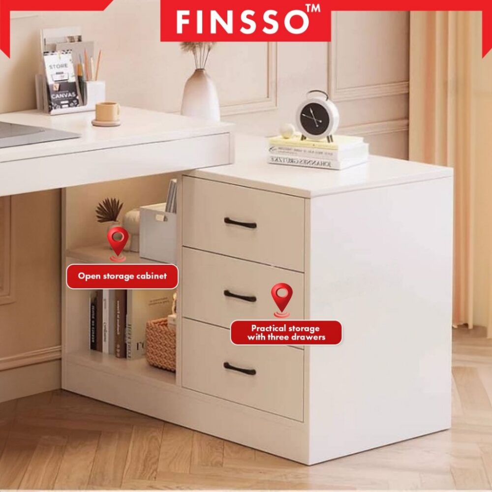Leonard Study Table with Storage Cabinet & Drawers/ meja belajar /l shape table / dressing table / meja study - Image 6