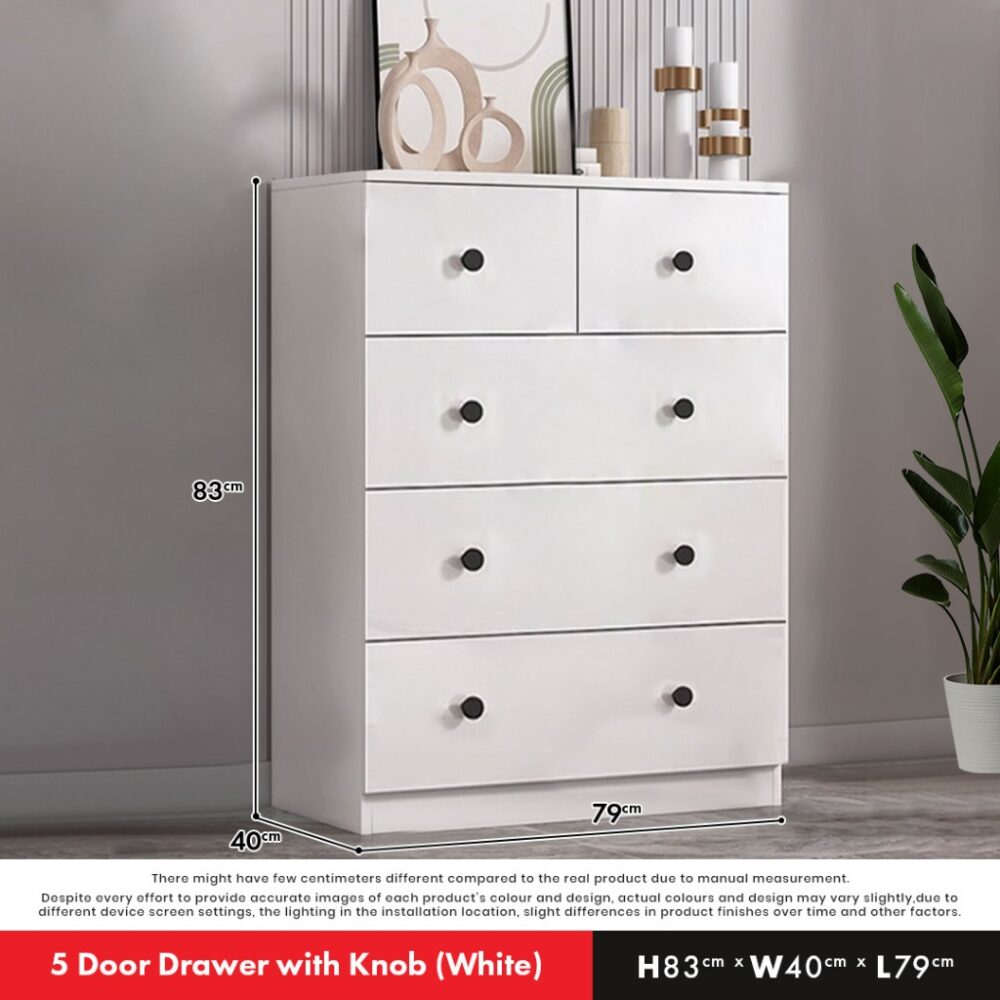 XL Size 5 / 4 Chest Drawer Clothes Storage With Knob/ Almari Baju - Laci Baju / Wardrobe