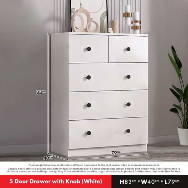 XL Size 5 / 4 Chest Drawer Clothes Storage With Knob/ Almari Baju - Laci Baju / Wardrobe