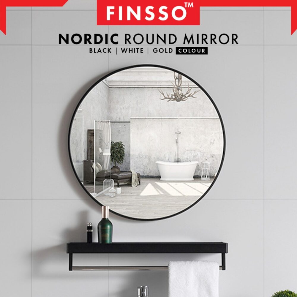 Nordic simple bathroom mirror fashionable bathroom round mirror wall hanging no punching bathroom mirror round