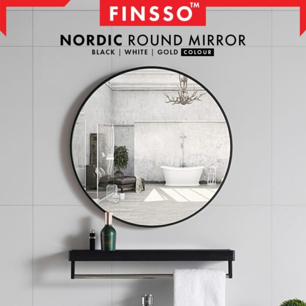 Nordic simple bathroom mirror fashionable bathroom round mirror wall hanging no punching bathroom mirror round
