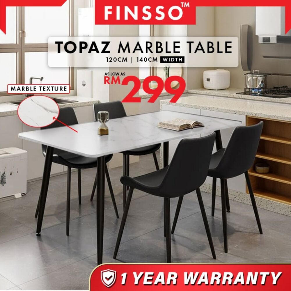 Stone Table + 4 kerusi makan (sesuai for 4-6 pax) - Image 2