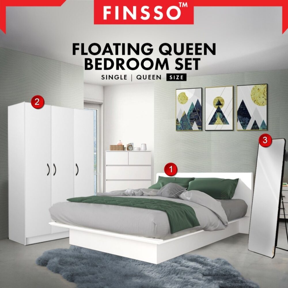 Bedroom Set- Bed Frame + Wardrobe + Standing Mirror/3 in 1 bedroom set / Katil Queen - Image 2