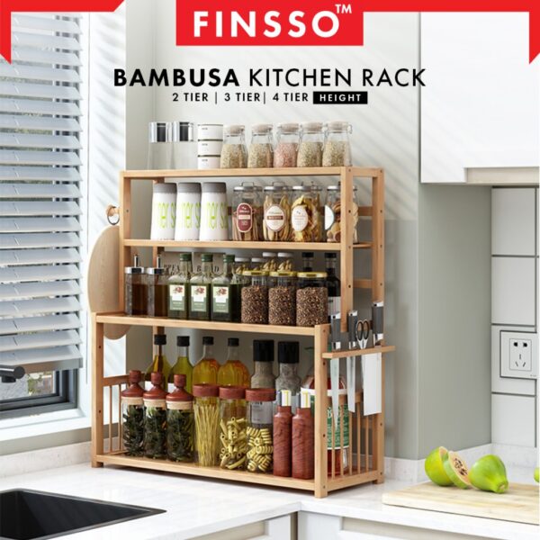 Bambusa kitchen rack rak rempah kayu