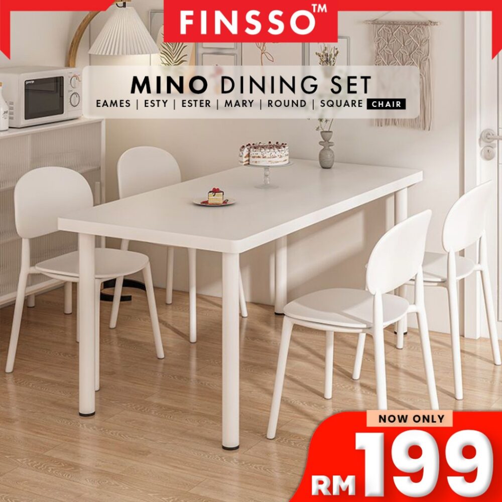 Mino Dinning Table with 4 Chair / Simple Medium Sized Dining Table & Dining Chair/Dining Set/Study Table/meja - Image 5